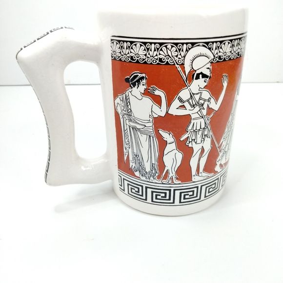 Hand Made in Greece Ceramic Tea Coffee Beer Mug 16oz Ancient Greek Gods Art 5.5" - Picture 1 of 11